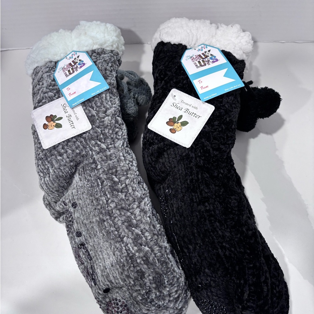 Musk-Luks Shea Butter Infused Slipper Socks 2 Pair Grey & Black Size L/XL NWT - Picture 2 of 4